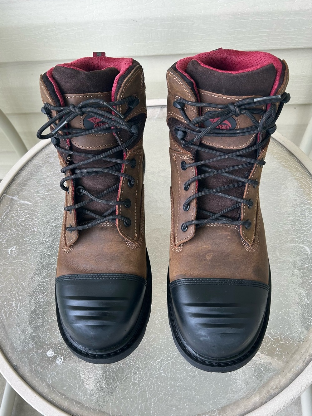 Avenger Brown Work Boots with Black 6 inch Composite Toe.